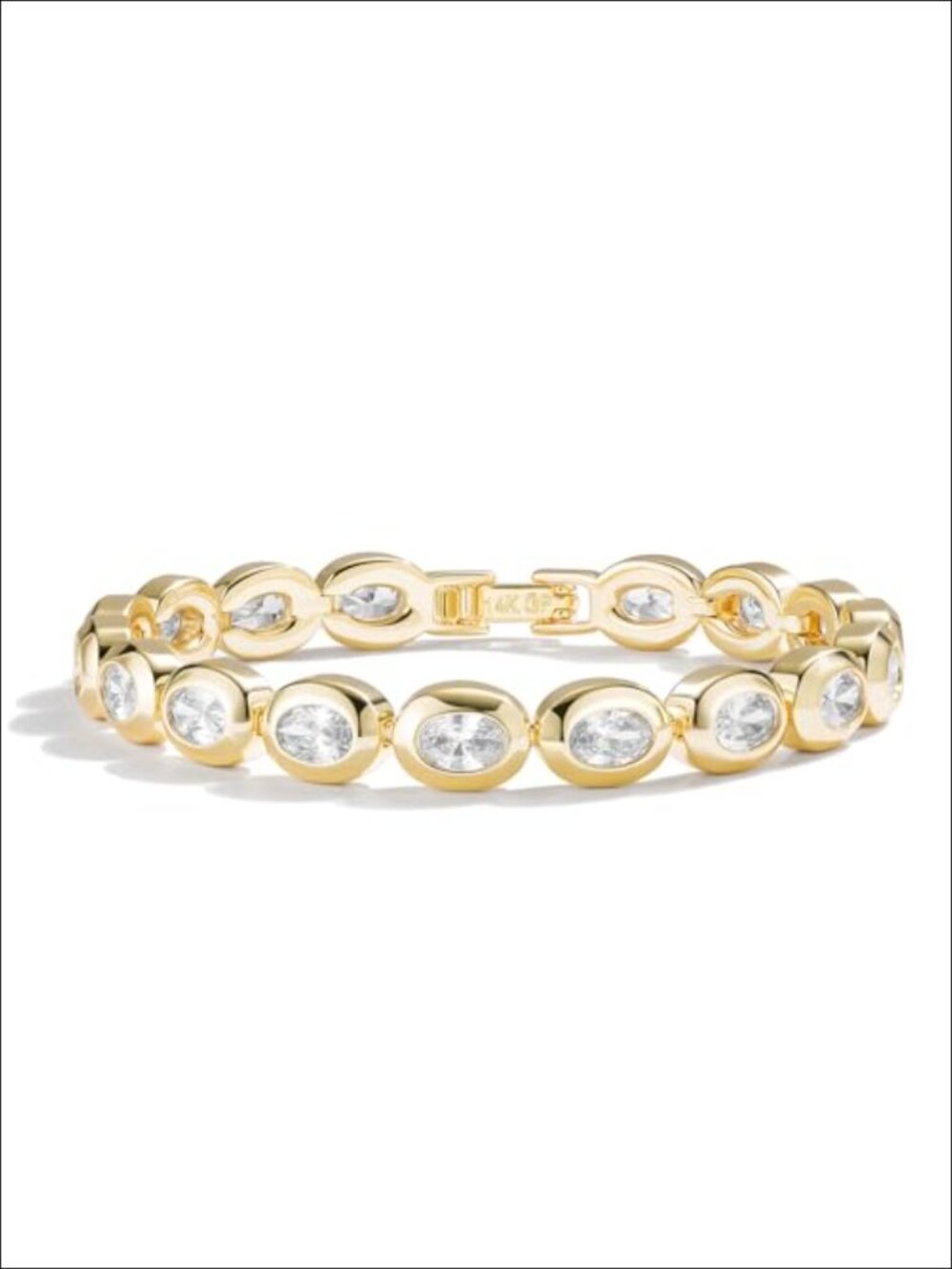 14K Gold Filled Tennis Bracelet with Oval CZ, Dainty Statement Bracelet for
